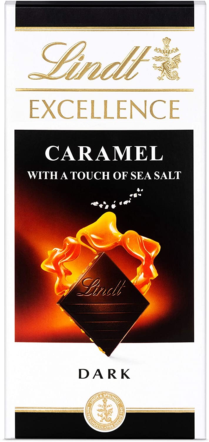 Lindt Excellence Dark Caramel Chocolate Bar with a Touch of Sea Salt - 100 g