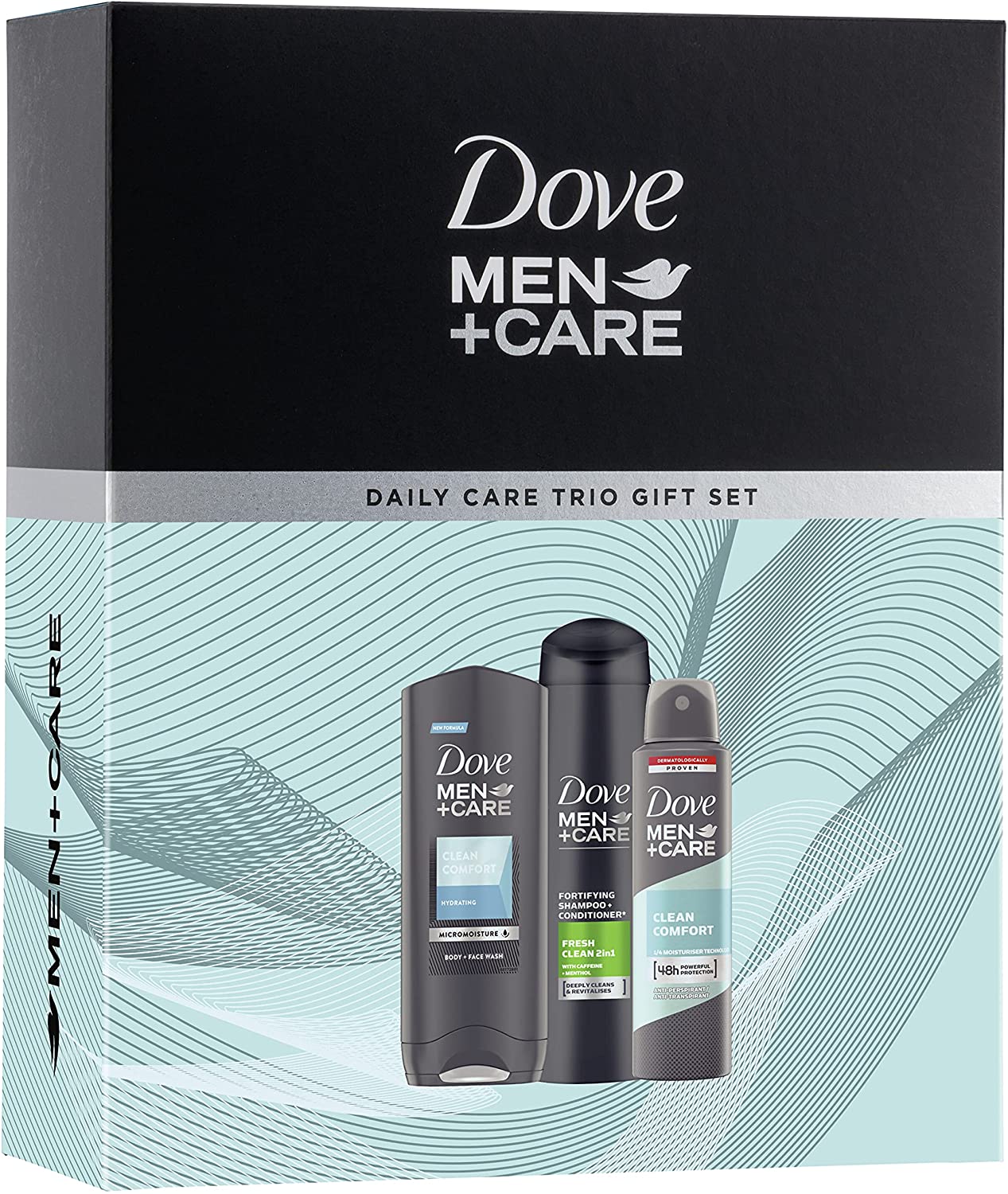 Dove Men+Care Daily Care Trio including Clean Comfort Deodorant & Shower Gel gift set for Men 3 piece