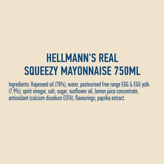Hellmann's Real Squeezy Mayonnaise 750Ml