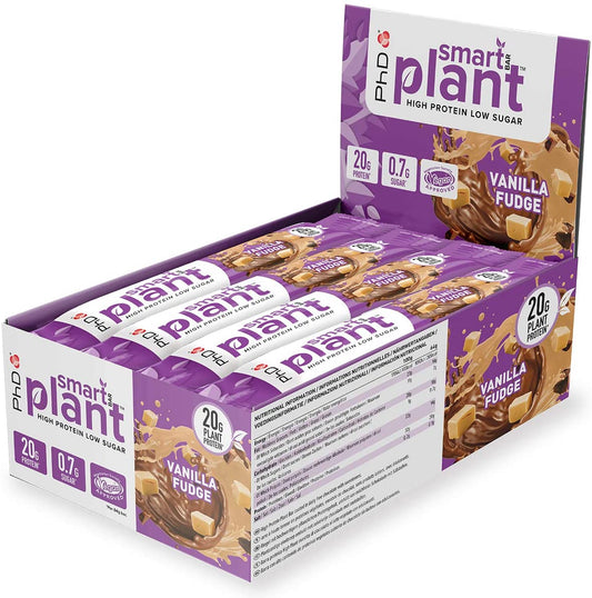 PhD Smart Bar Plant,Vegan Protein bar, Vailla Fudge - 12 Bars