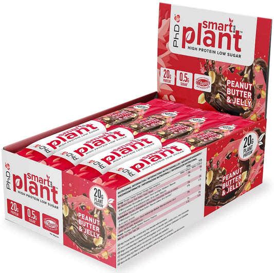 PhD Smart Bar Plant, Vegan Protein bar, Peanut Butter & Jelly-12 Bars