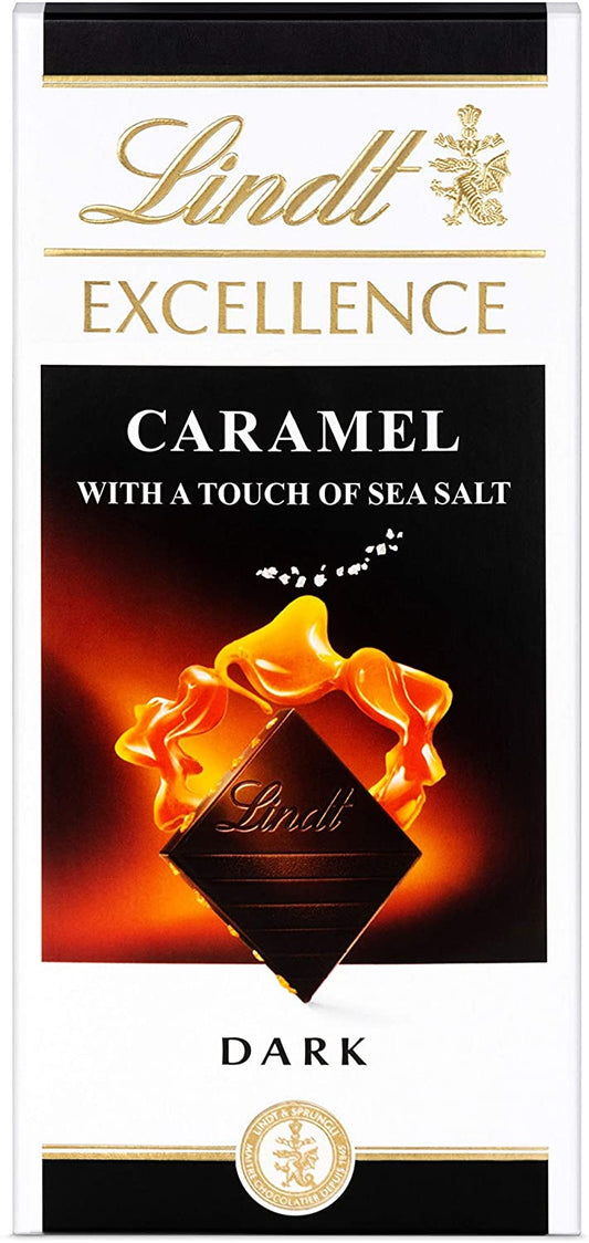 Lindt Excellence Dark Caramel Chocolate Bar with a Touch of Sea Salt - 100 g